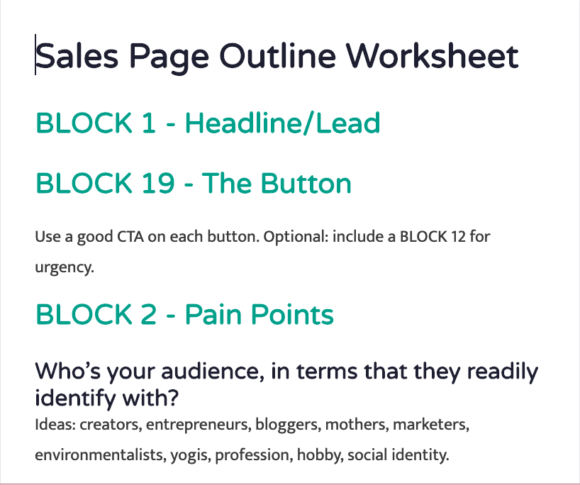 Sales Page Outline Worksheet