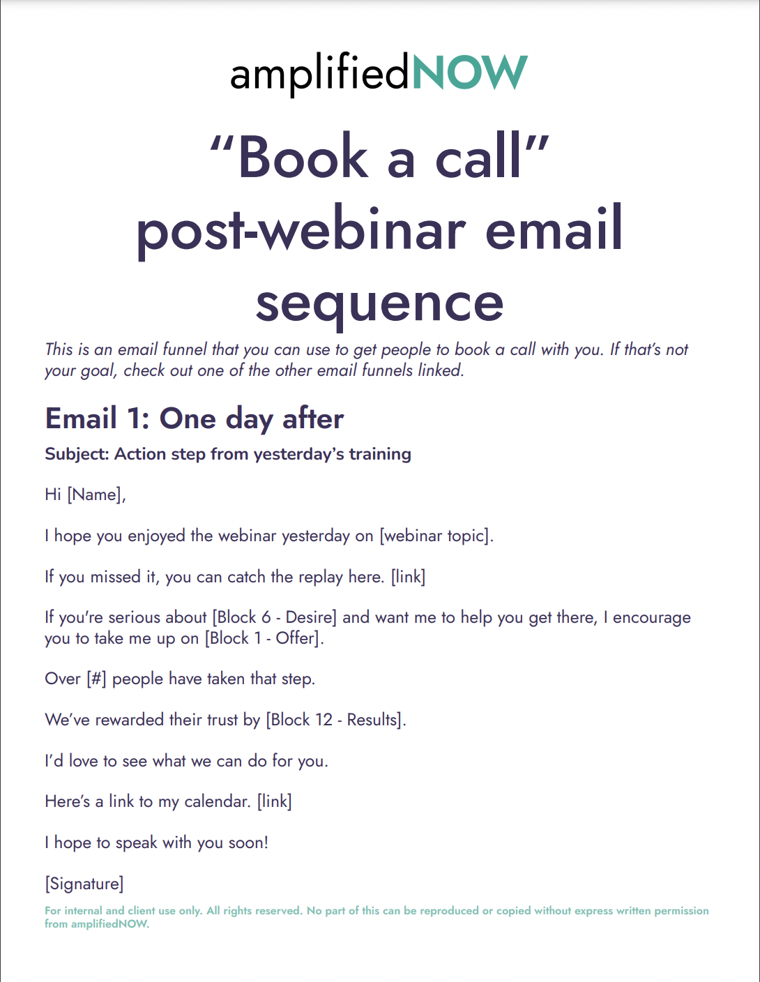 Book a Call Post Webinar Email Sequence