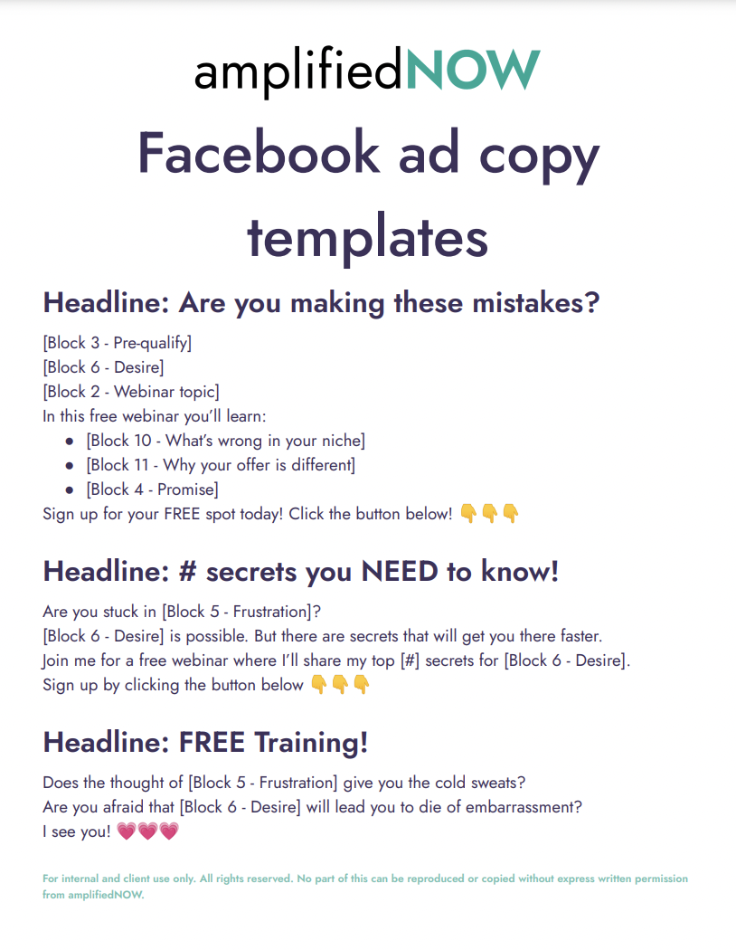 Facebook Ad copy template